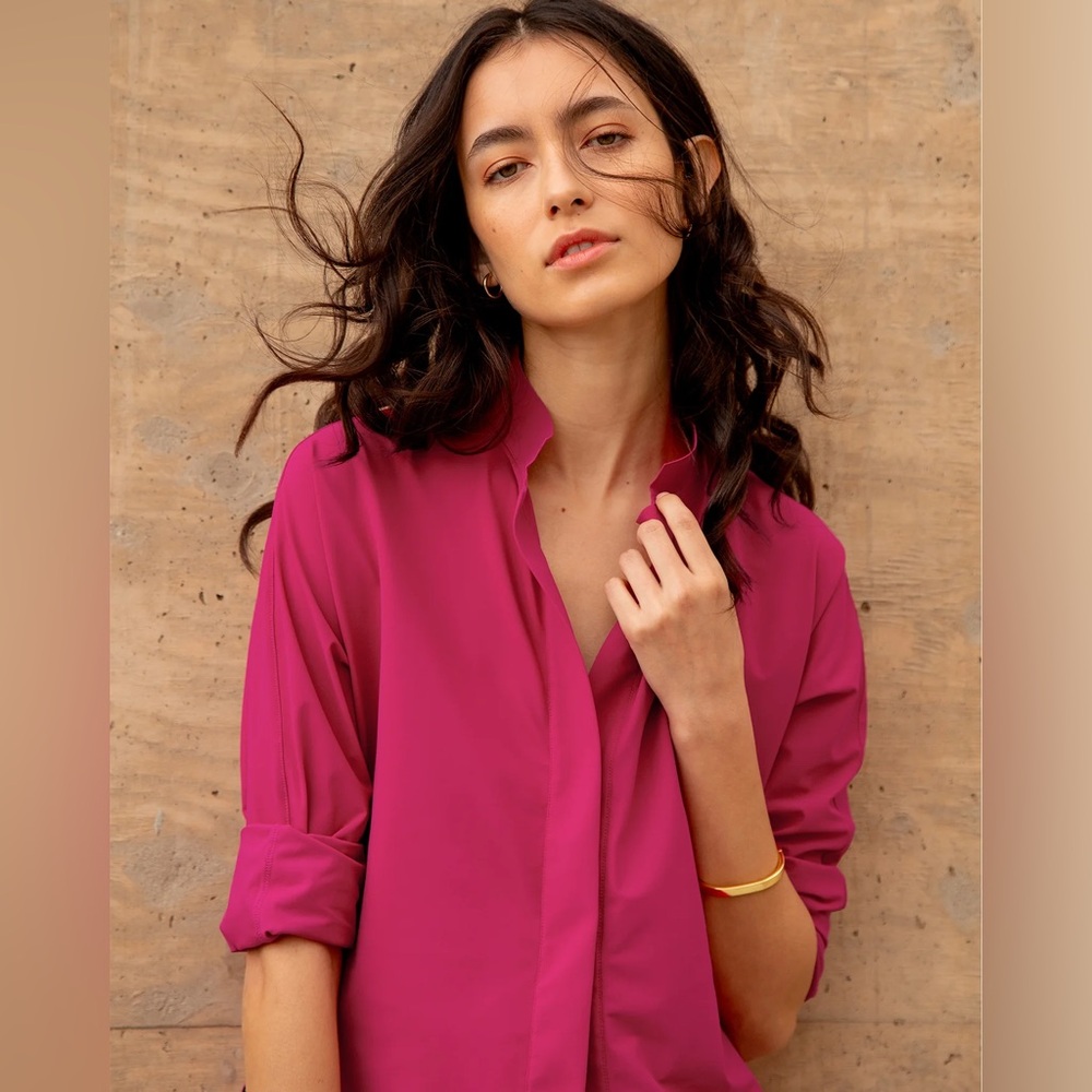 ADAY Something Cool Button Down blouse long sleeve top
